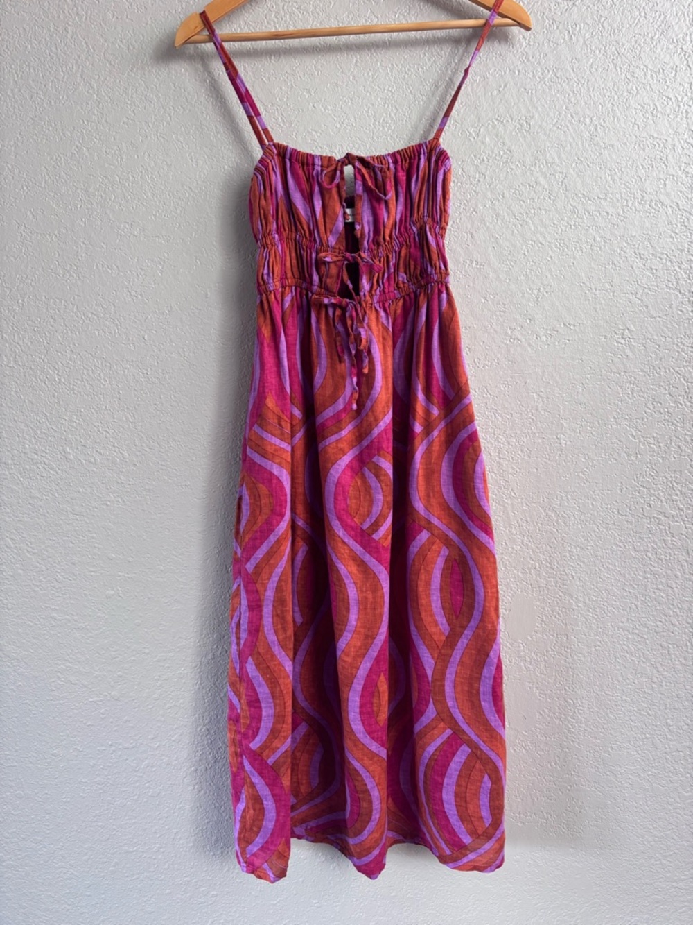 Faithfull the Brand Pink and Orange Linen Midi Dress